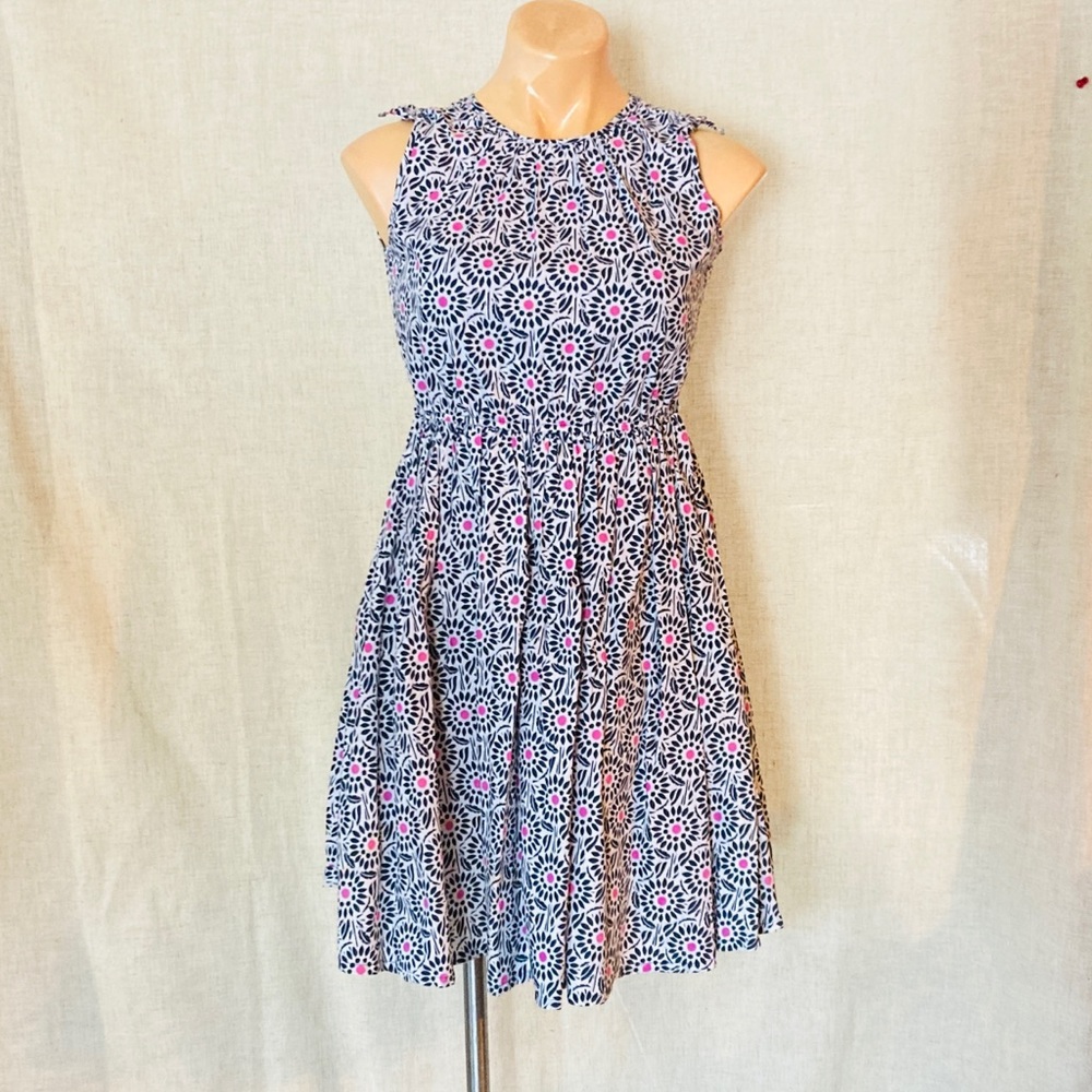 Lands End pink paisley floral sleeveless midi dress. Size 14